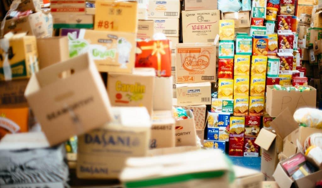 A room filled with grocery store boxes