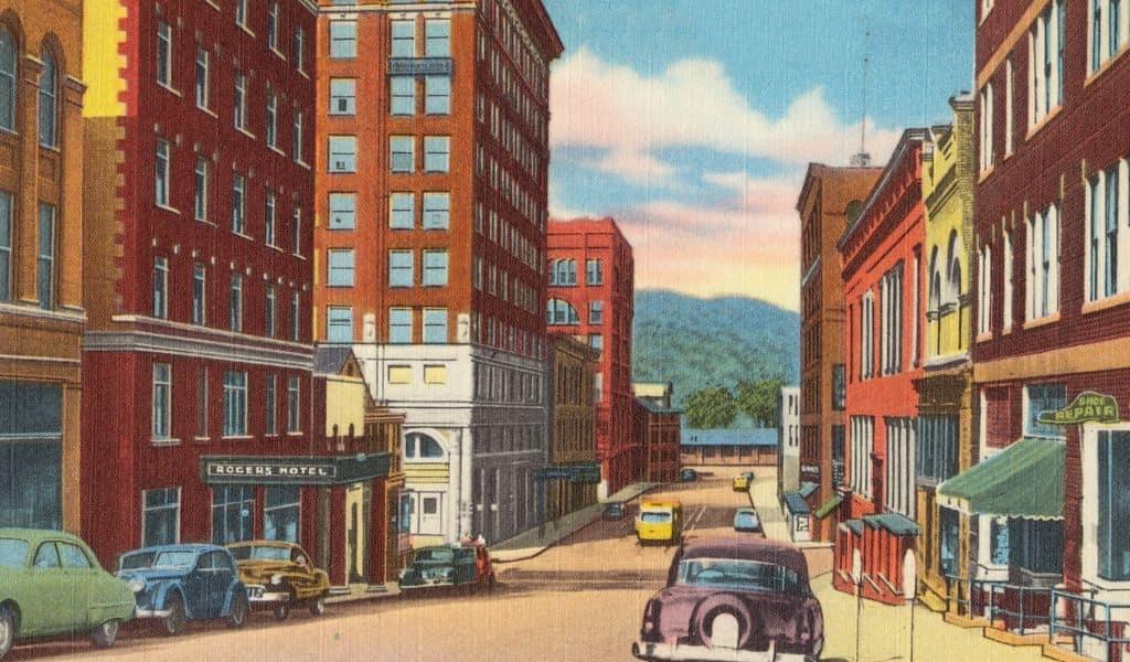 A vintage picturing of the Ohio River as it snakes behind an Ohio city