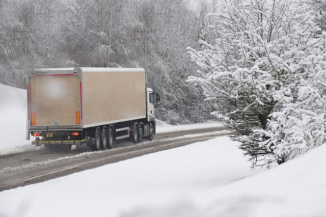 truck, snowy road, moving