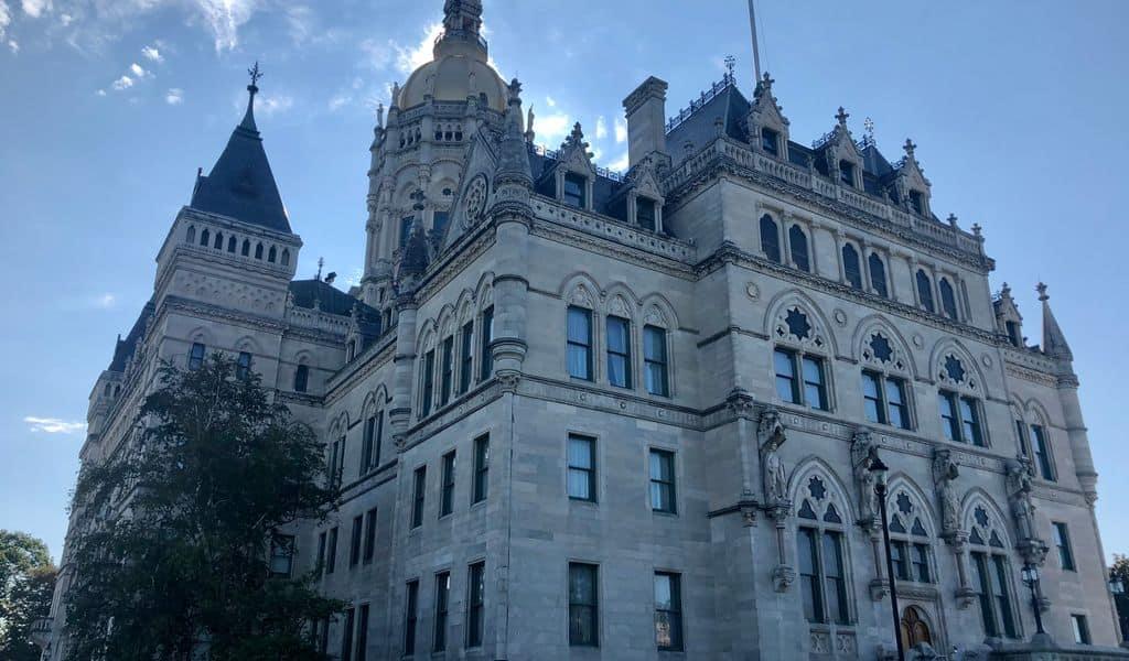 Close-up view of the State Capitol building in Hartford, Connecticut