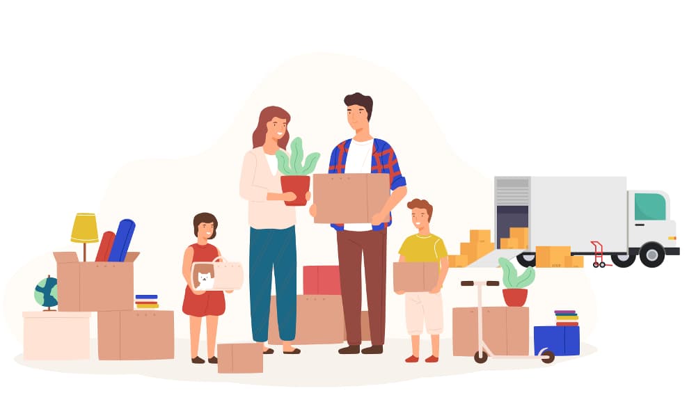 A vector image of family during moving