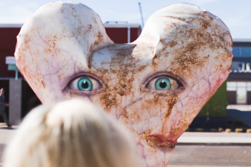 Heart-shaped piece of street art in Lubbock, TX