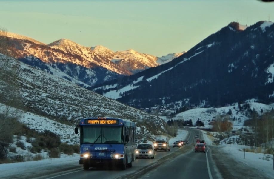 A Public Bus in Wyoming in winter snow