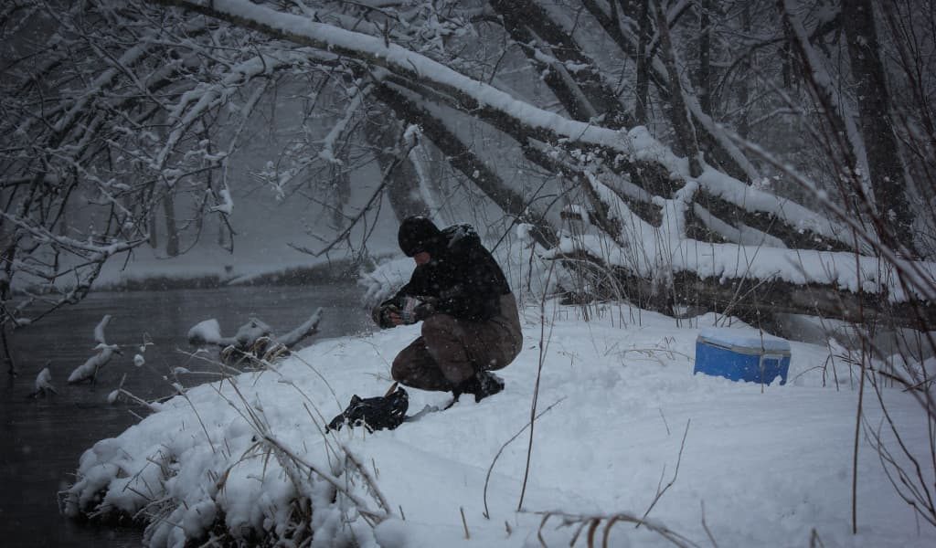 An icy winter in Pere Marquette River in Michigan