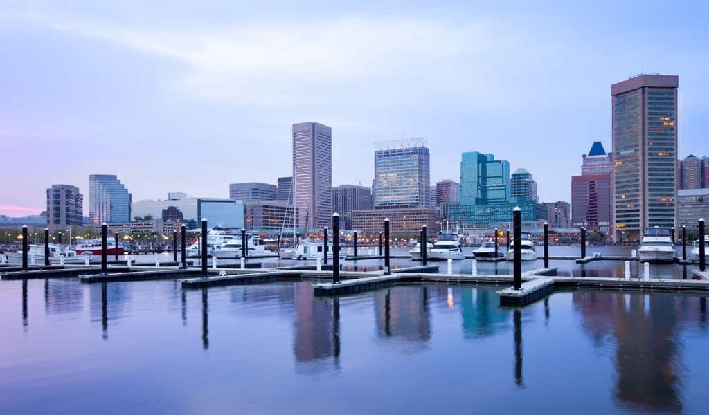 Front view of the Inner Harbor, Baltimore
